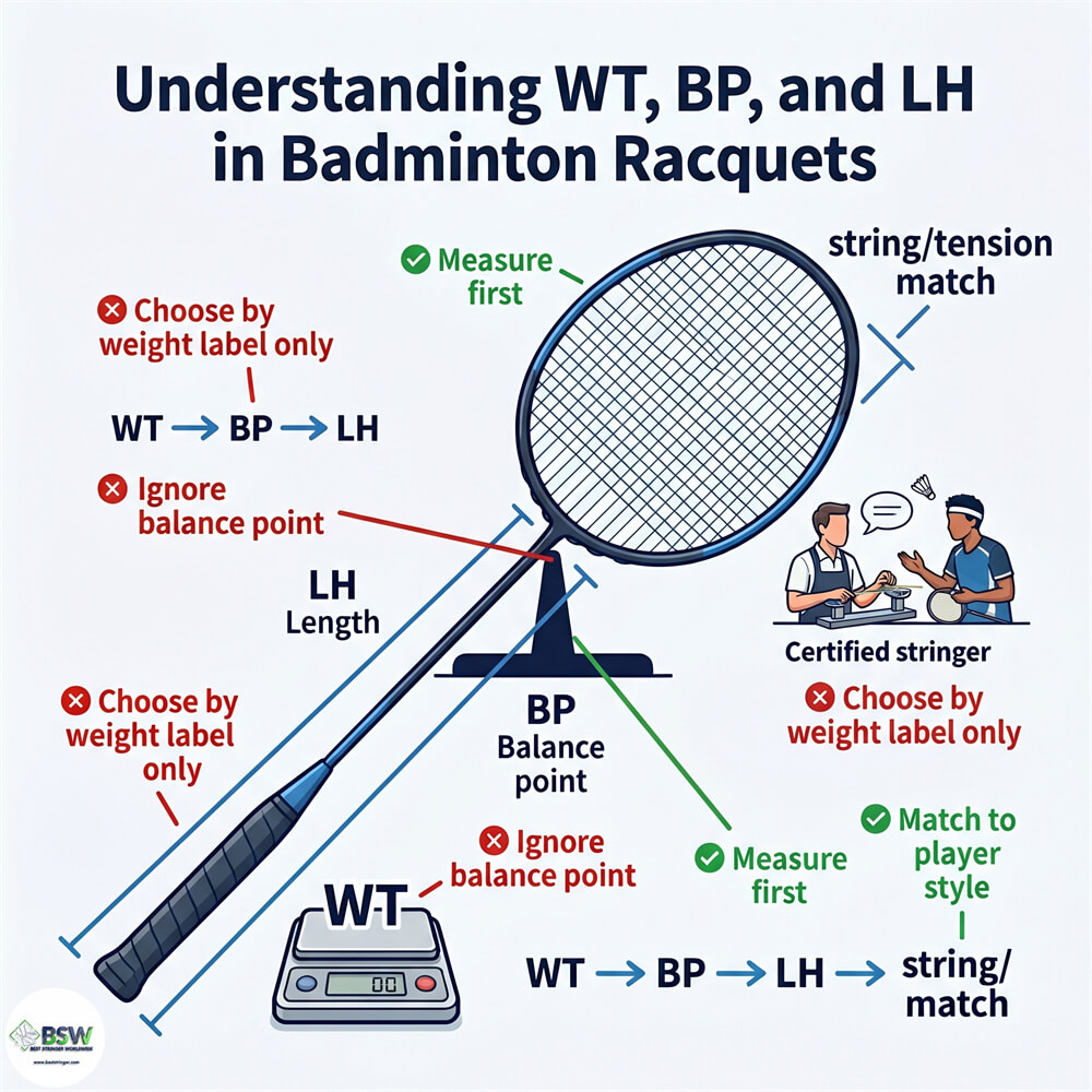 Badminton racquet weight comparison showing 2U, 3U, 4U and player suitability