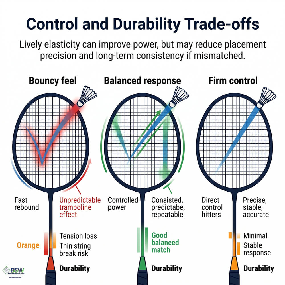 Badminton string elasticity comparison for power, repulsion, control, and durability