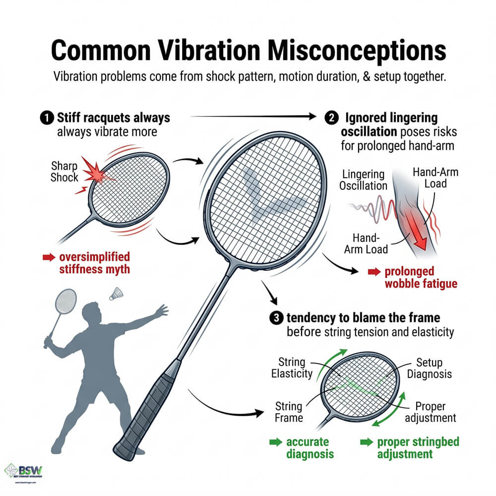 Badminton stringer advising on stiff racquet string tension and damping