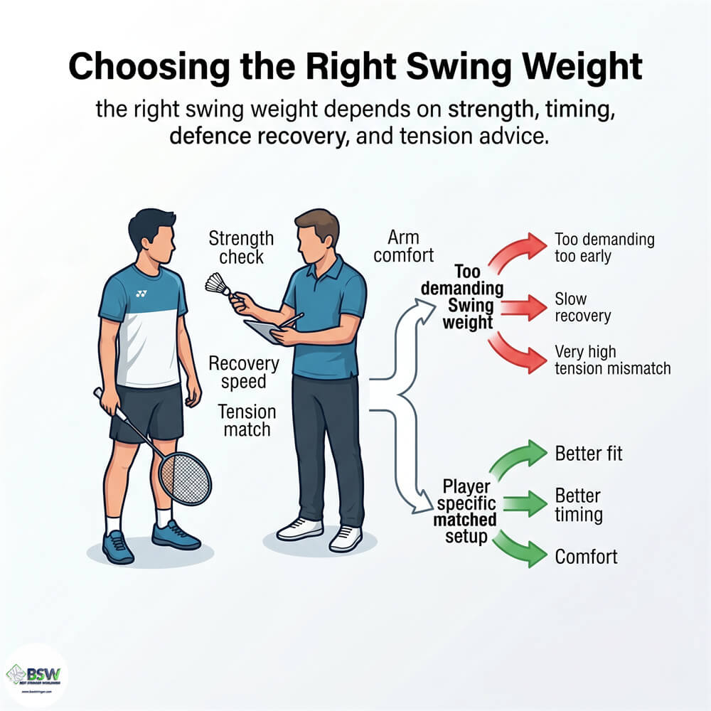Badminton stringer checking badminton racquet swing weight guide for power, defence and manoeuvrability
