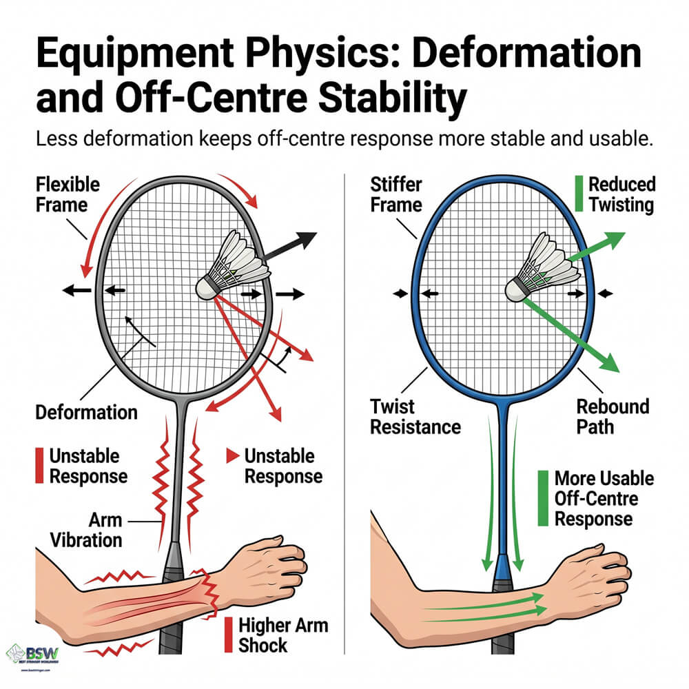 Badminton stringer explaining racquet frame stiffness and sweet spot feel