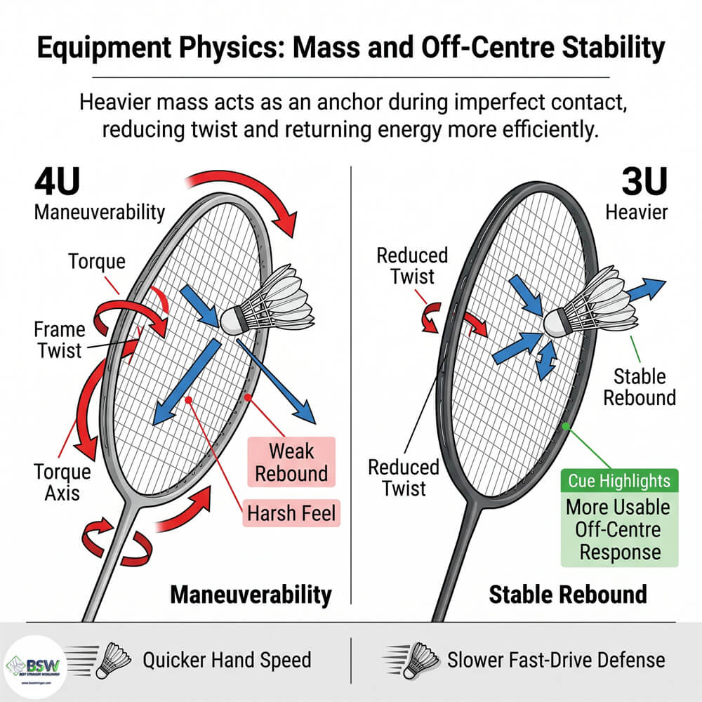 Badminton stringer explaining racquet weight and sweet spot feel