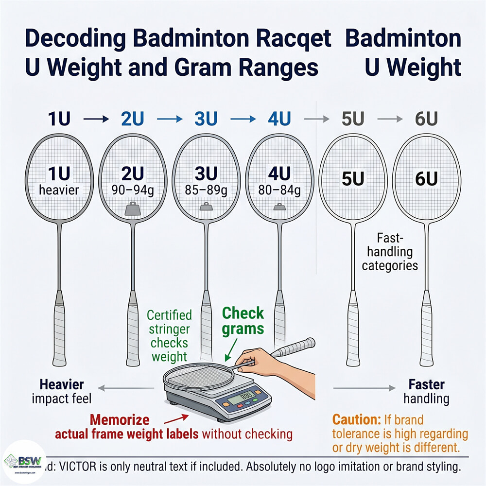 Badminton stringer explaining racquet weight, balance point and string tension