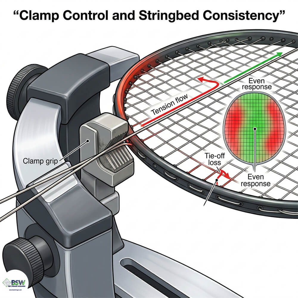 Badminton stringer learning stringbed consistency and pattern logic