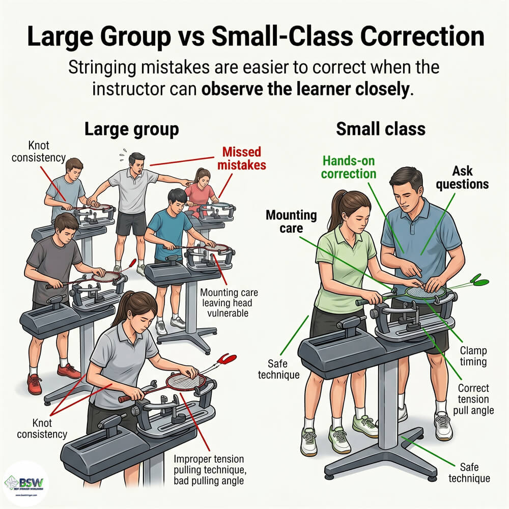 Badminton stringer learning updated stringing certification with player consultation