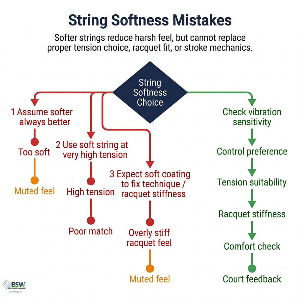 Badminton stringer pointing out harsh stringbed feedback resulting from poor tension on a firm string