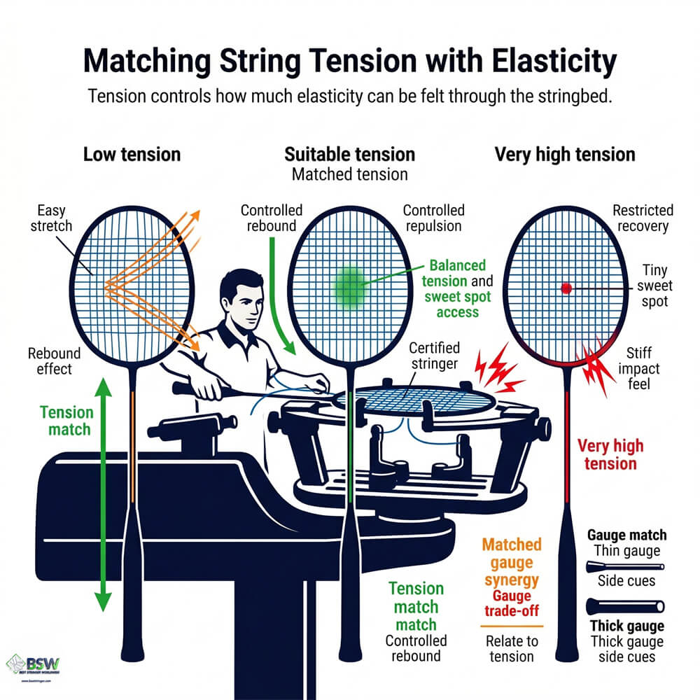 Badminton stringing course lesson on elastic strings and stringbed response