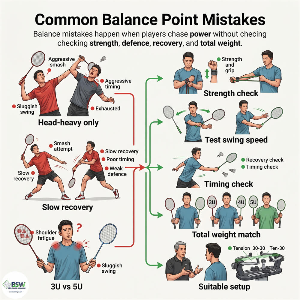 Badminton stringing course lesson on racquet balance point and player consultation