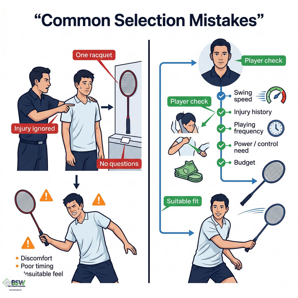 Badminton stringing course lesson on racquet selection and player consultation