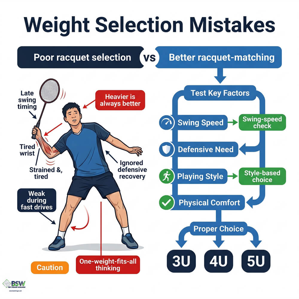 Badminton stringing course lesson on racquet weight and player consultation