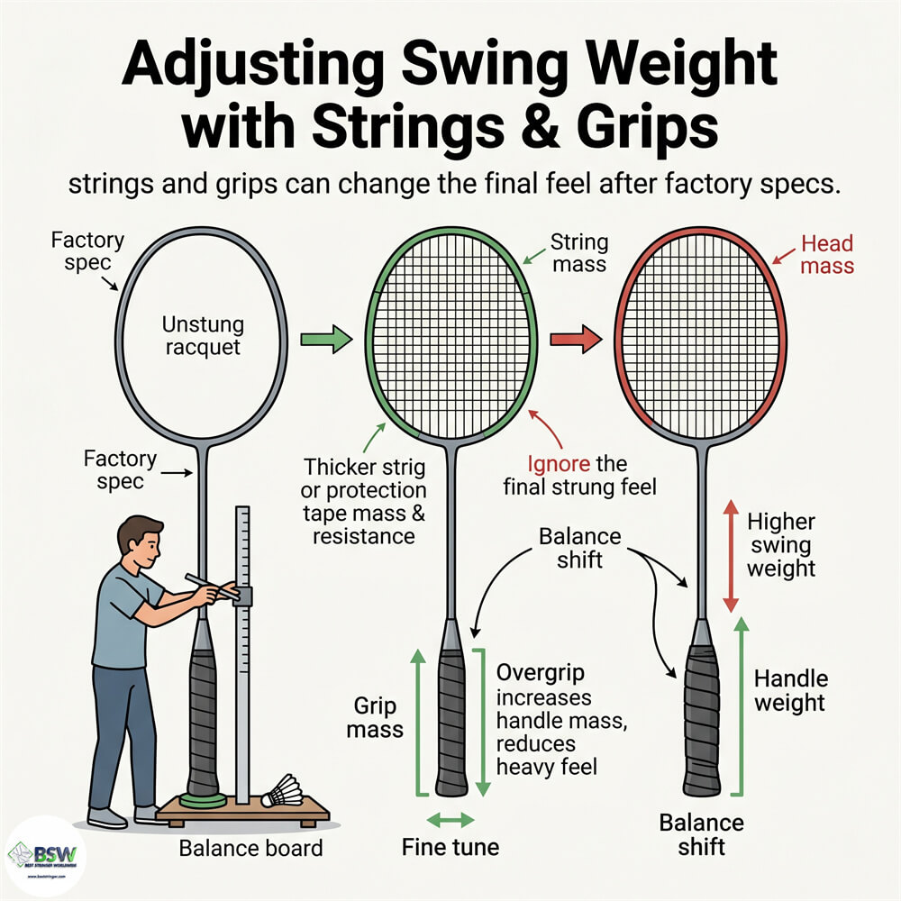 Badminton stringing course lesson on swing weight and player consultation