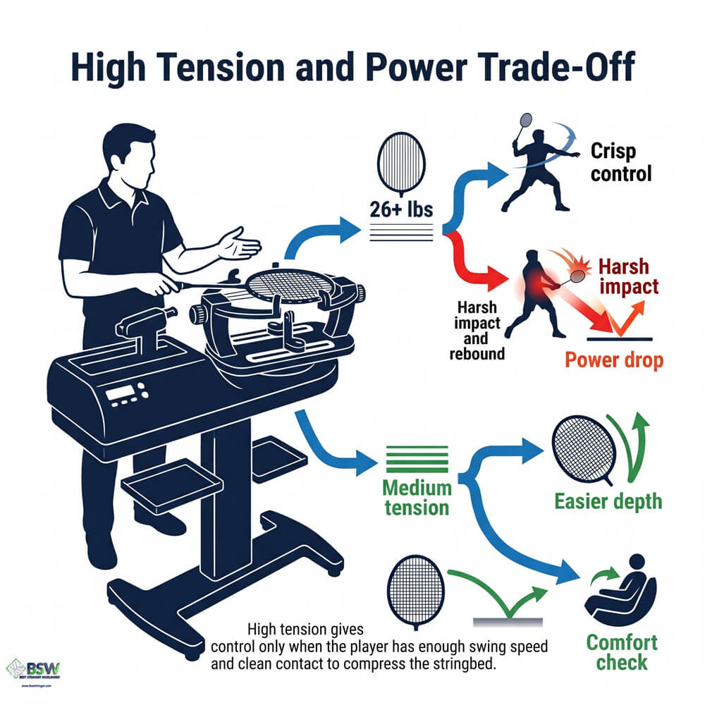 Certified stringer explaining string tension basics and the power trade-off