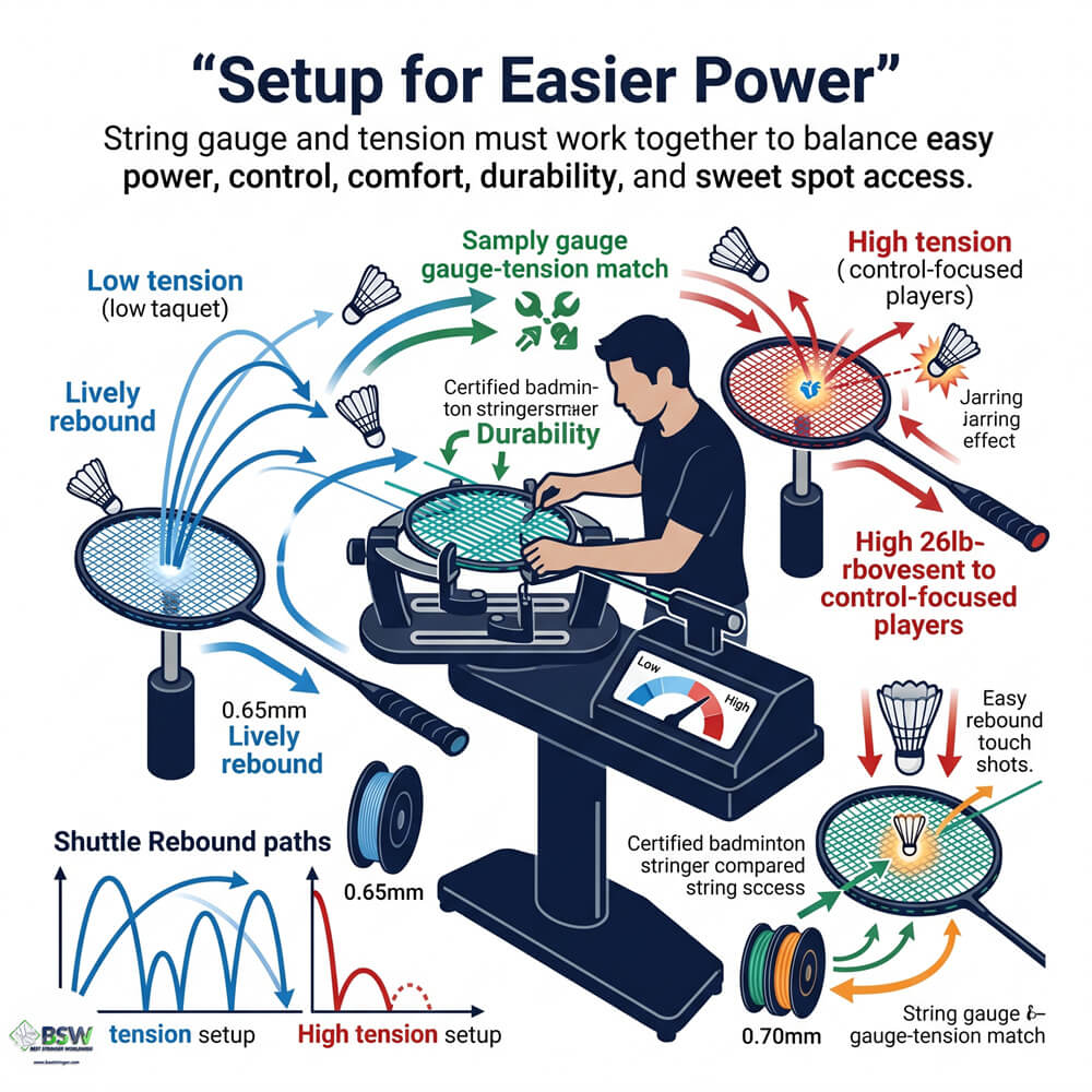 Certified stringer explaining string tension basics for easy power generation