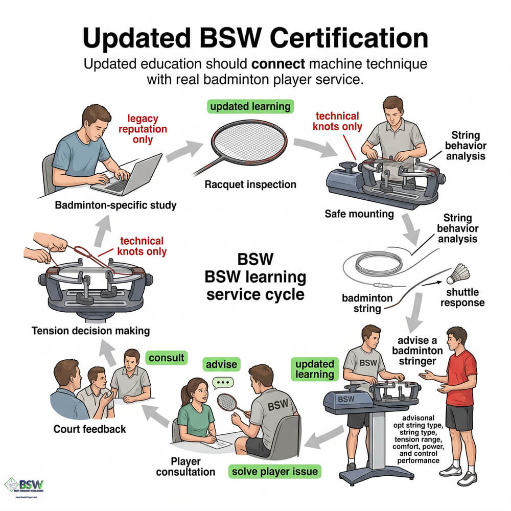 Certified stringer providing equipment consultation after BSW certification