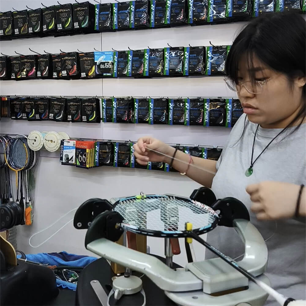 Elise Leong mastering badminton stringing techniques at BSW course in Taiping BSMY