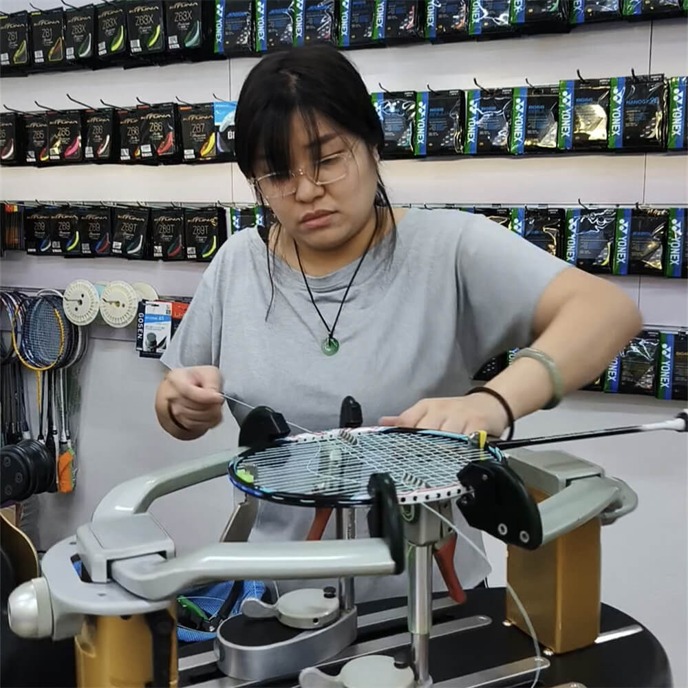 Elise Leong mastering badminton stringing techniques at BSW course in Taiping