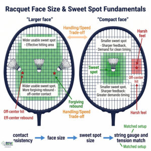 Face de raquette de badminton plus grande et sweet spot plus large