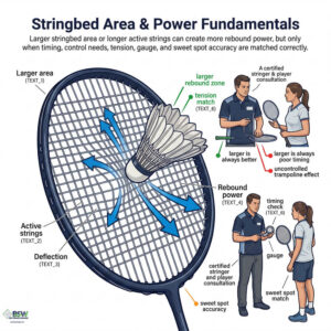 Cordes de badminton plus longues, surface de cordage plus grande et plus de puissance