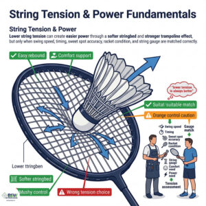 Tension de cordage de badminton plus faible et génération de puissance