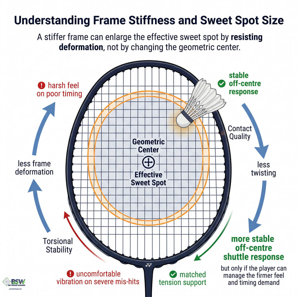 Stiffer badminton racquet frame sweet spot education diagram