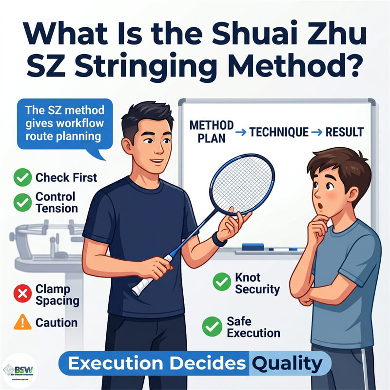 72-துளை பேட்மிண்டன் ராக்கெட் ஸ்ட்ரிங்கிங் மற்றும் ஷ்வாய் ஜு (SZ) முறை வழிகாட்டி