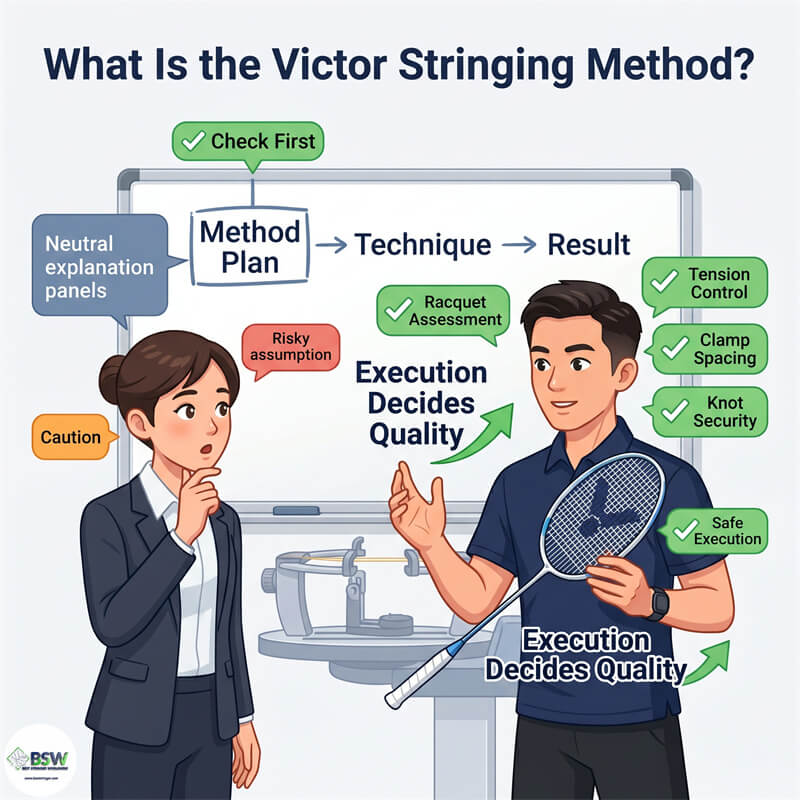 Victor ராக்கெட் ஸ்ட்ரிங்கிங் முறை மற்றும் ஸ்ட்ரிங் படுக்கை வழிகாட்டி