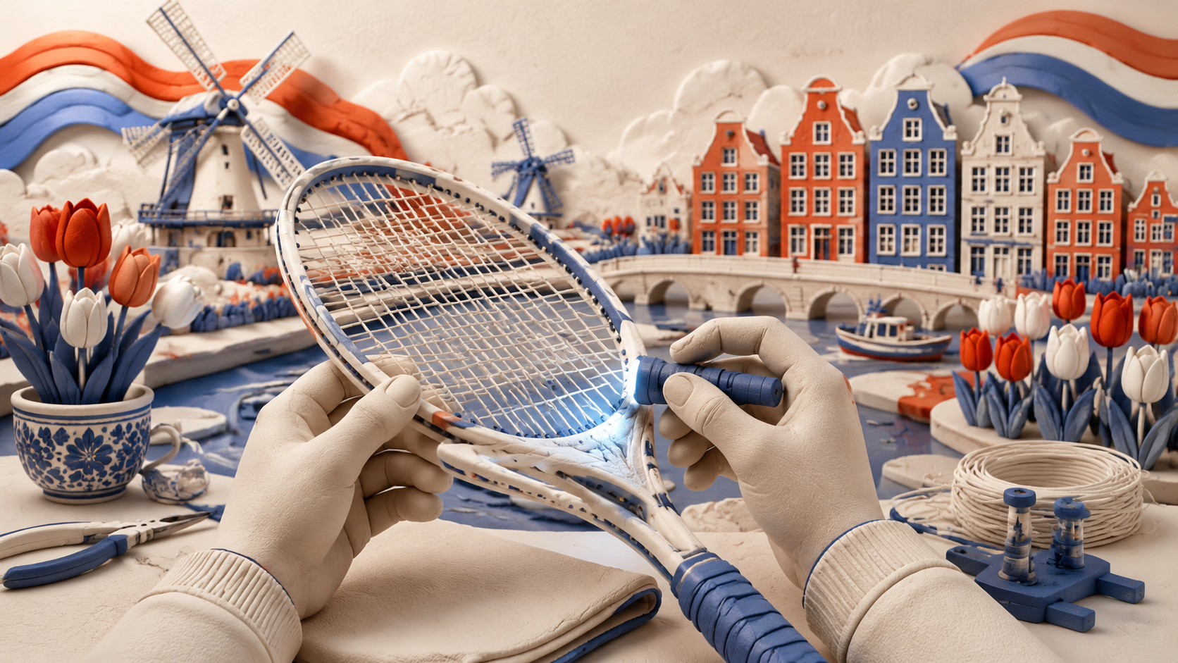 Stringer profesional Belanda menunjukkan teknik pasang tali raket badminton mengikut piawaian BSW. Stringer profesional Belanda menunjukkan teknik pasang tali raket badminton mengikut piawaian BSW.