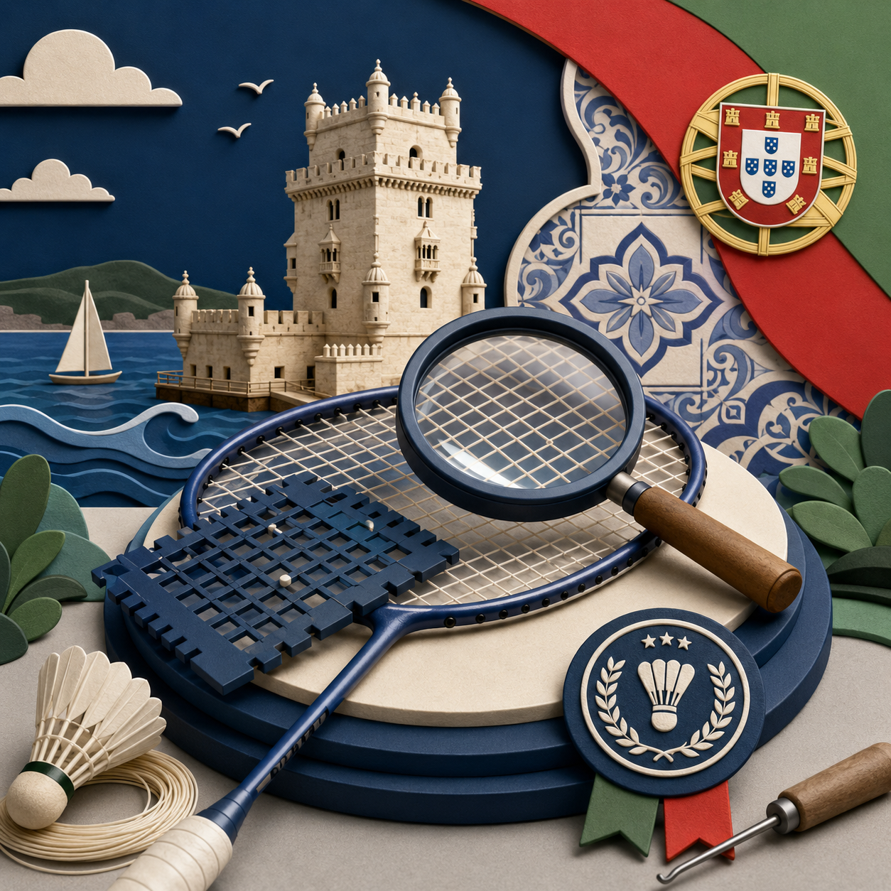 Professional Portugal stringer demonstrating badminton racquet stringing techniques with BSW standards. Professional Portugal stringer demonstrating badminton racquet stringing techniques with BSW standards.